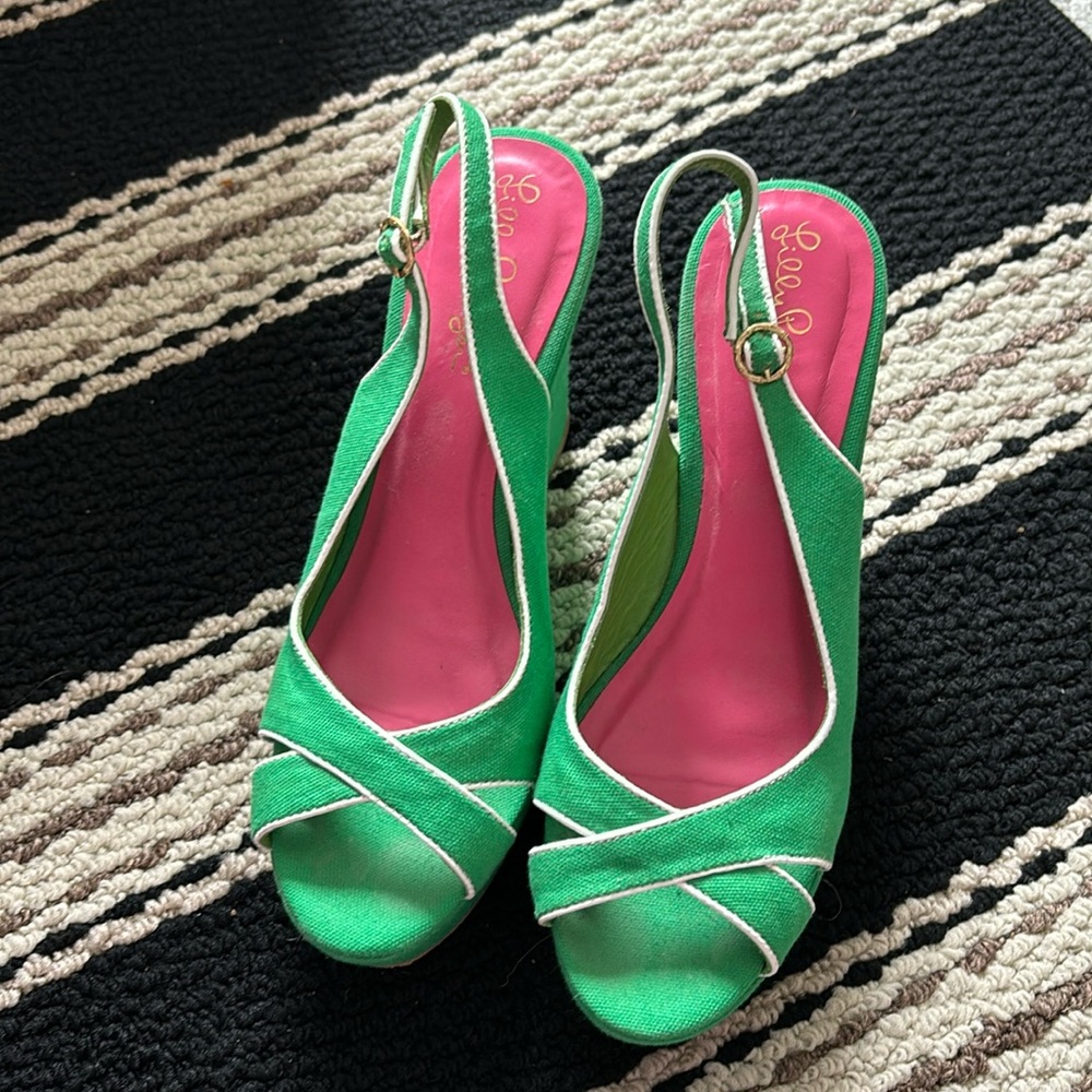 Lilly Pulitzer Green Espadrilles with Pink Insole